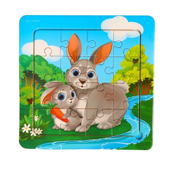 Пазлы «Милые зайчата», 16 элементов, 14×14 см Пазлы «Милые зайчата», 16 элементов, 14×14 см