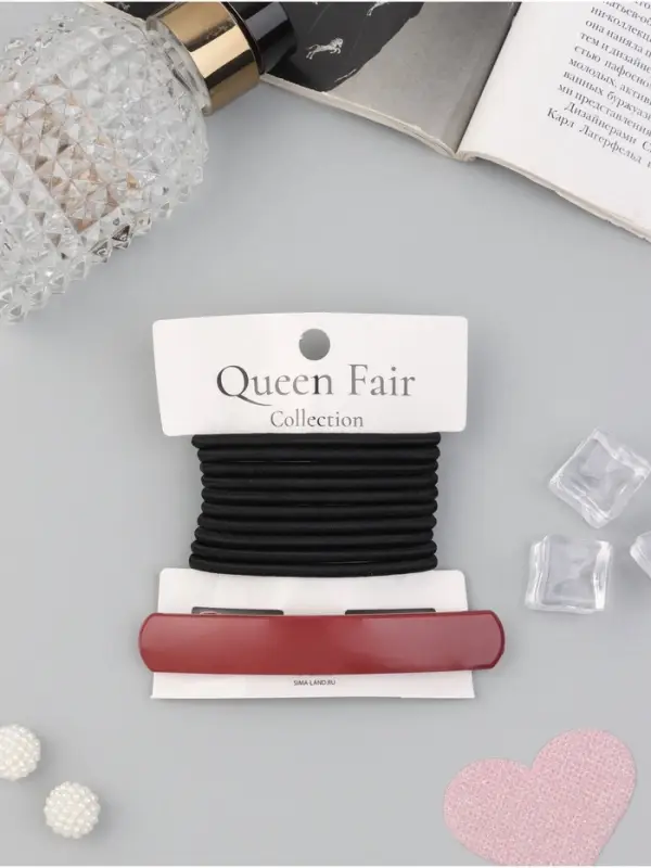 Набор для волос QF &laquo;Лилит&raquo;, 10 резинок 6.5 см, заколка - автомат 9 см, чёрный, бордовый