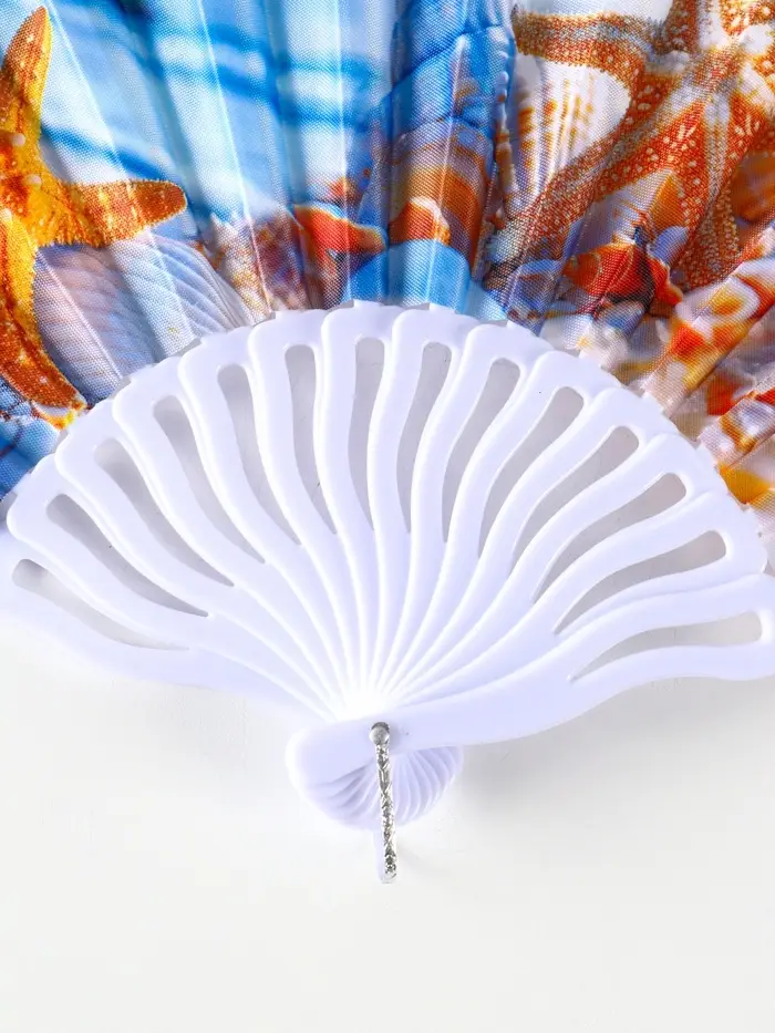 Веер пластик, текстиль "Морские ракушки" МИКС 23 см Веер пластик, текстиль "Морские ракушки" МИКС 23 см