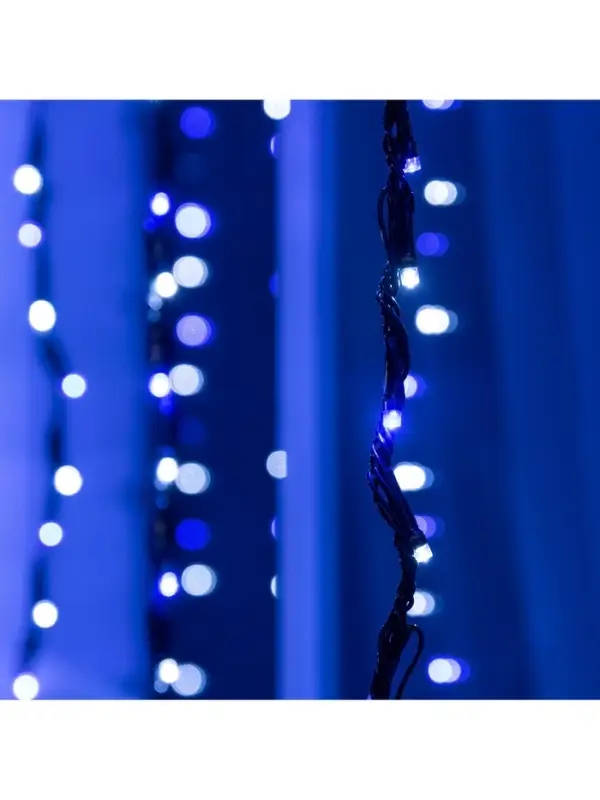 Гирлянда &laquo;Водопад&raquo; 2&times;1.5 м, IP44, тёмная нить, 400 LED, свечение бело-синее, 8 режимов, 220 В