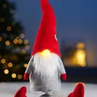 Светодиодная фигура &laquo;Гномик в красной шапке&raquo; 60 см, текстиль, 1 LED, от батареек LR1130&times;3, свечение тёплое белое