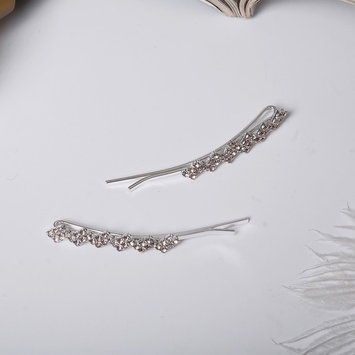 Невидимка для волос  Невидимка для волос "Волшебный блеск" (набор 2 шт) ромбы, 5,5 см, серебро