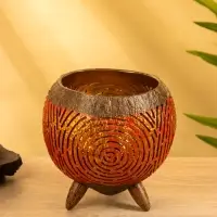 Подсвечник из кокоса, 15×15×13 см, красный