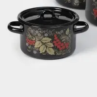 Набор кастрюль эмалированных &laquo;Рябина&raquo;, 3 предмета: 1.5 л, 2.9 л, 4.5 л, чёрный