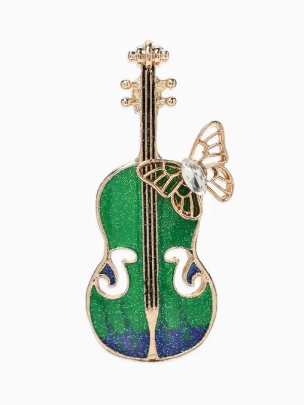 Брошь &laquo;Скрипка с бабочкой&raquo;, синяя, зелёный в золоте