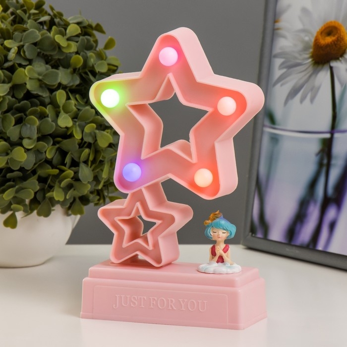 Ночник Ночник "Звезды" 5хLED 4000К 2хАА розовый 20х12х5,5см RISALUX