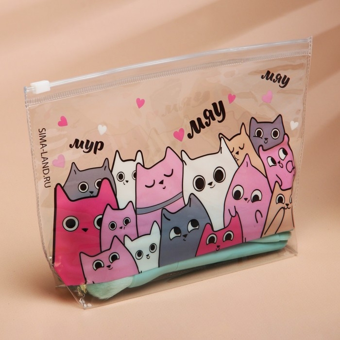 Косметичка из прозрачного PVC 21&times;2&times;14 см &laquo;Котики&raquo;