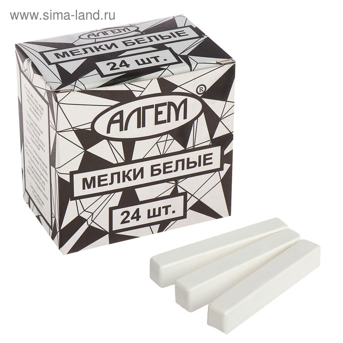Мелки белые  Мелки белые "АЛГЕМ", в наборе 24 штуки, квадратные