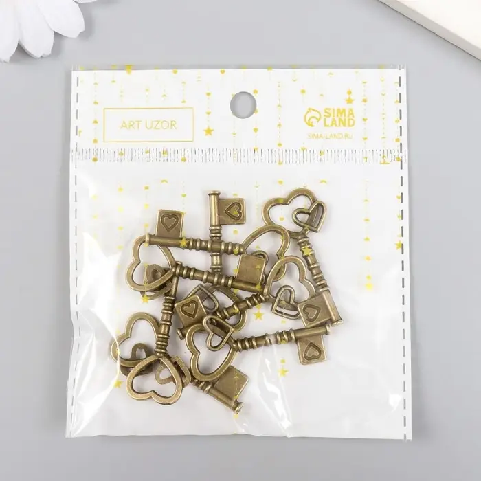 Декоративный элемент для творчества «Арт Узор. Ключ с двойным сердцем», металл под латунь, 4×2 см