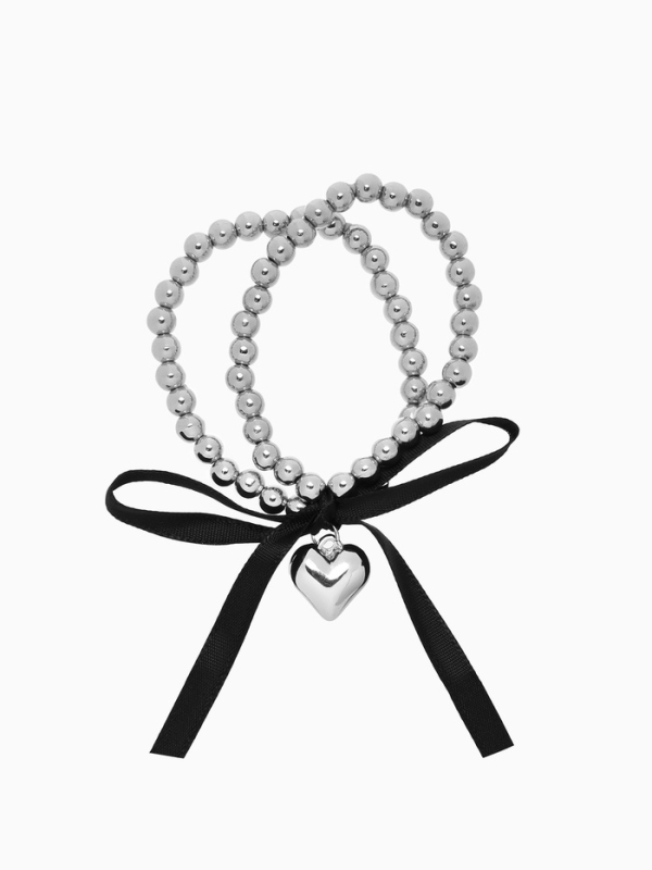 Браслет жемчуг «Сердеко» на резинке, бантик, цвет чёрный в серебре Браслет жемчуг «Сердеко» на резинке, бантик, цвет чёрный в серебре