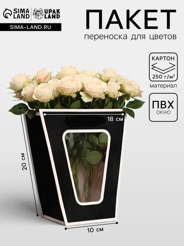 Пакет - переноска для цветов 10&times;10&times;20&times;18 см, чёрный с каймой