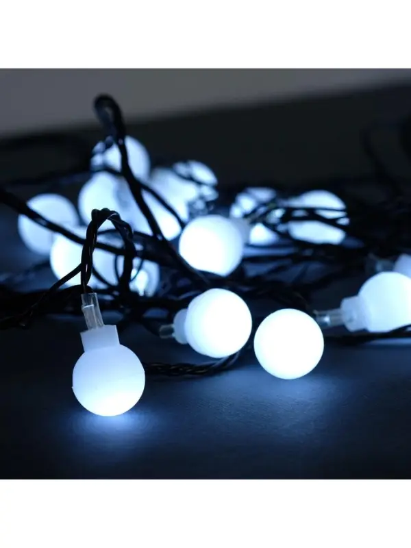 Гирлянда &laquo;Нить&raquo; 5 м с насадками &laquo;Шарики белые&raquo;, IP20, тёмная нить, 30 LED, свечение белое, 8 режимов, 220 В