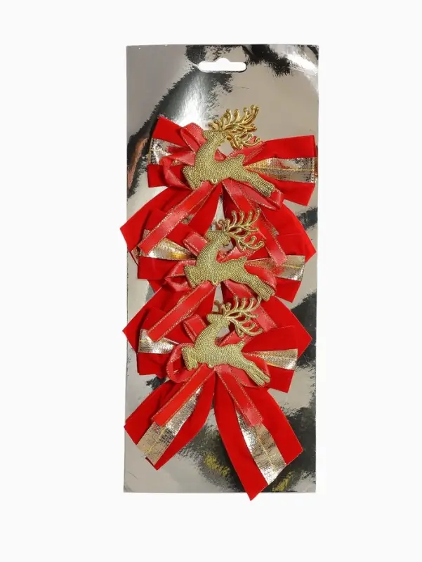 Ёлочные игрушки 3 шт. &laquo;Зимнее волшебство. Бант с оленем&raquo; пластик, 10&times;10 см, золотисто-красный