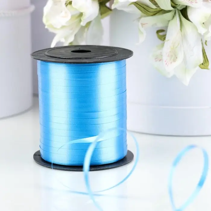 Лента упаковочная для декора, подарков и шаров, голубая, 0.5 см &times; 225 м