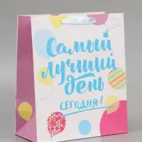 Пакет подарочный ламинированный, упаковка, &laquo;Самый лучший день сегодня!&raquo;, ML 23&times;27&times;11.5 см