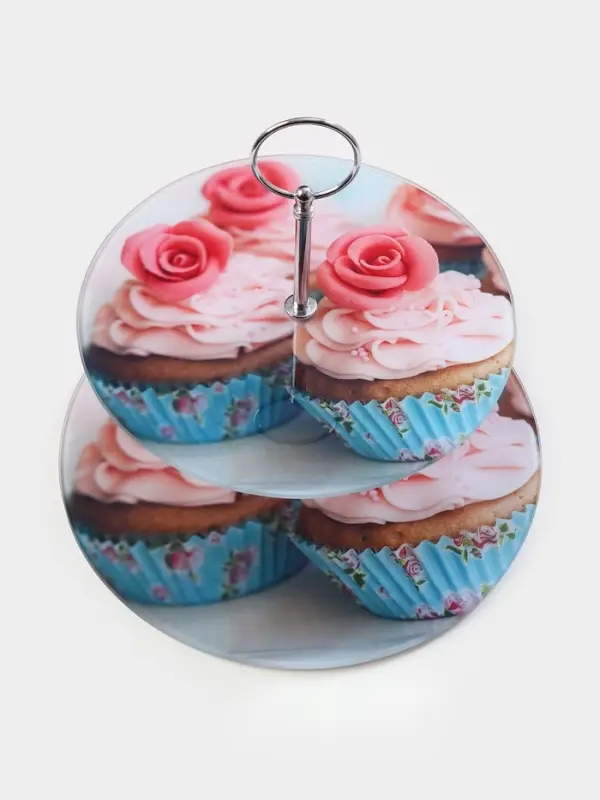 Этажерка-фруктовница круглая Доляна &laquo;Маффин&raquo;, 2 яруса, d=25/20 см, стекло