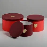 Набор коробок для цветов 3 в 1, упаковка подарочная, &laquo;Красный&raquo;, 18&times;18&times;13 см - 25&times;25&times;15 см