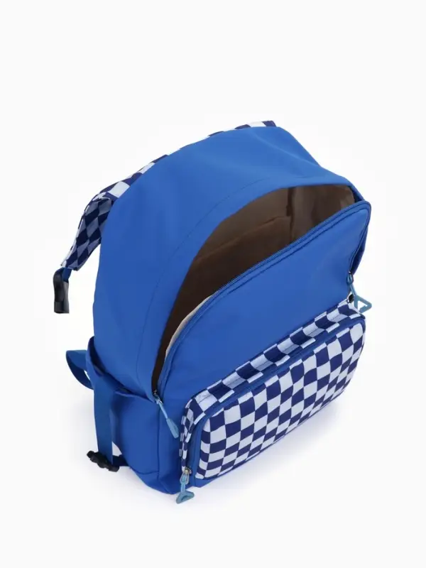 Рюкзак школьный на молнии, с карманами, в клетку, размер 29&times;15&times;40 см, синий