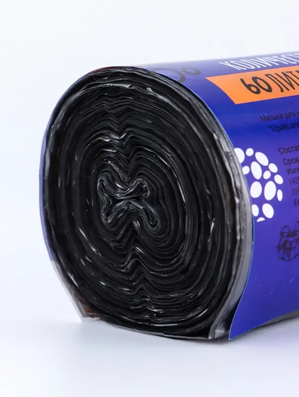 Мешки для мусора в рулоне 60 л, черные, ПНД, 9 мкм, 100 шт.