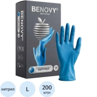 Перчатки нитрил., нестер., н/о, голубой Benovy (L) 100пар/уп CN