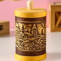 Туес "Деревенька", D8смхH(с хватком)15,5см, береста