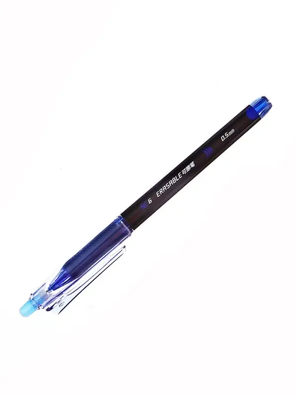 Ручка гелевая автомат СТИРАЕМЫЕ ЧЕРНИЛА, 0,5 мм, стержень синий, резин. держ., корпус Черный   10717