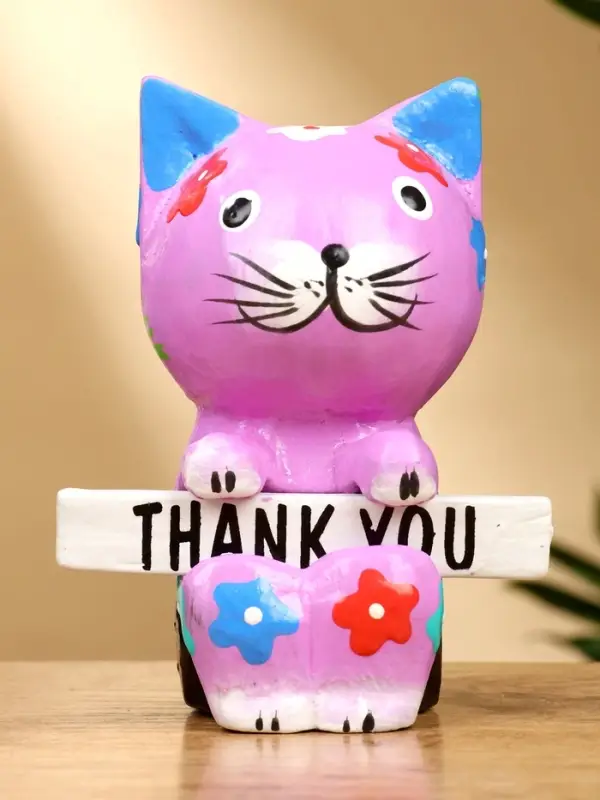 Сувенир  Сувенир "Кот с табличкой WELCOME" дерево 8х5х10 см, цв. сиреневый