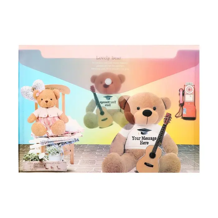 Папка-конверт на кнопке, А4, 180 мкм, Папка-конверт на кнопке, А4, 180 мкм, "Мишка", МИКС