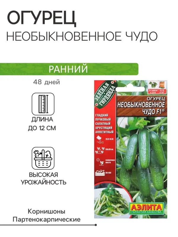 Семена Огурец Семена Огурец "Необыкновенное чудо" F1, раннеспелый, партенокарпический, 0,25 г ( 10 шт.)