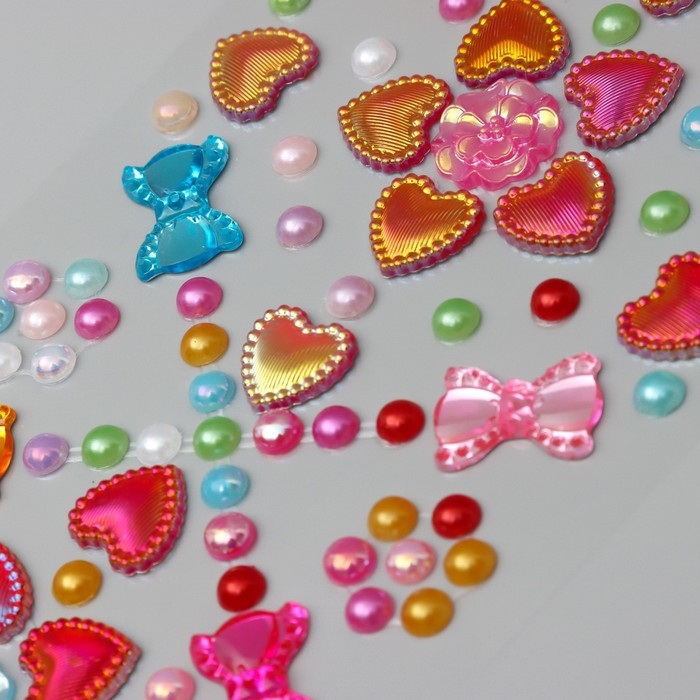 Наклейка пластик стразы "Розочки и бантики" МИКС 25х10 см