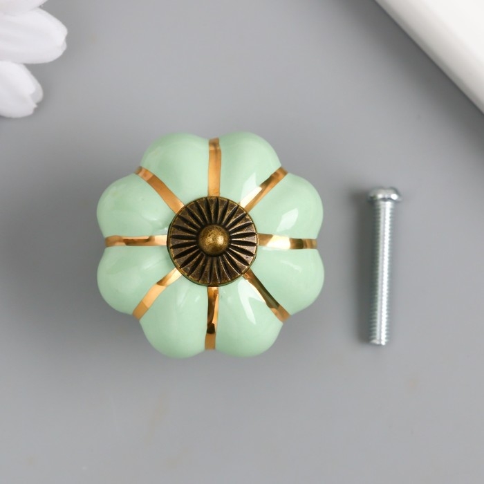 Ручка для шкатулки керамика, металл Ручка для шкатулки керамика, металл "Тыковка" фисташка 4х4х4 см