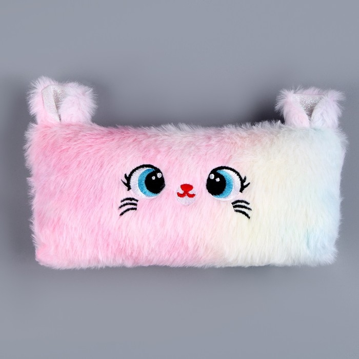 Пенал школьный мягкий «Котик», 20 × 10 см, плюш, белый цвет Пенал школьный мягкий «Котик», 20 × 10 см, плюш, белый цвет