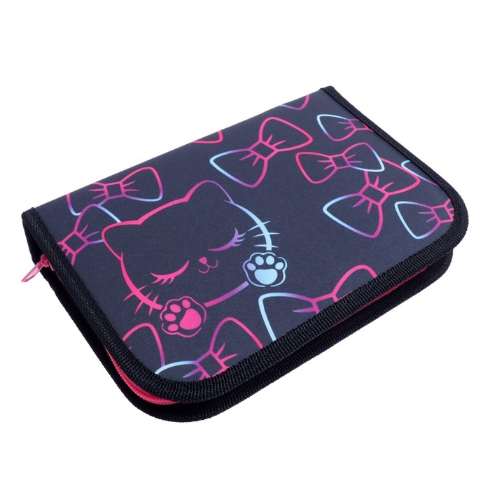 Пенал 3 секции, вкладка внутри, 140 х 210 х 40 мм, тканевый, Calligrata TOP Block Пенал 3 секции, вкладка внутри, 140 х 210 х 40 мм, тканевый, Calligrata TOP Block "Кошечка"