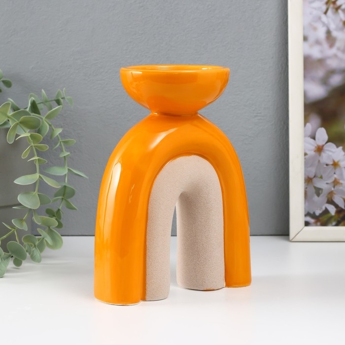 Подсвечник керамика на 1 свечу Подсвечник керамика на 1 свечу "Медуза" песочно-оранжевый 13,5х8,7х18 см