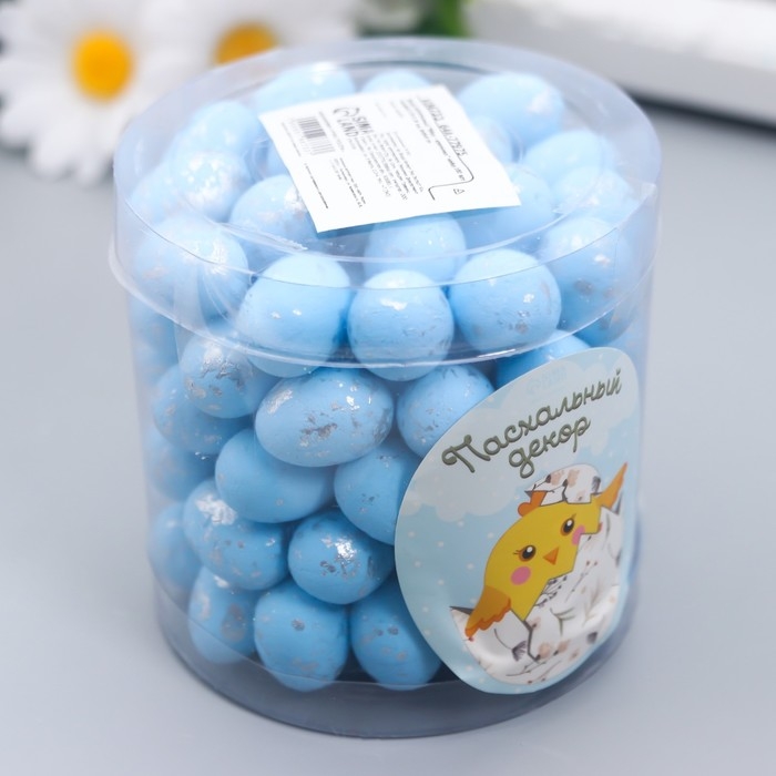 Декор пасхальный Декор пасхальный "Яйцо - серебристая крапинка" набор 100 шт голубой 1,5х1,8 см, 8х8х8 см