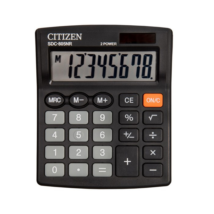 Калькулятор настольный Citizen  Калькулятор настольный Citizen "SDC-805NR", 8-разрядный, 105 х 120 х 21 мм, двойное питание, компактный, чёрный