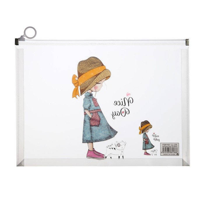 Папка-конверт на молнии формат А4, 180 мкр, прозрачная с рисунком Папка-конверт на молнии формат А4, 180 мкр, прозрачная с рисунком "Девочки", МИКС