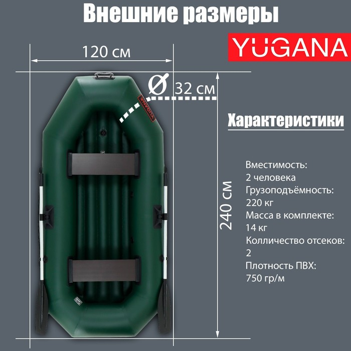 Лодка YUGANA S 240 НД, надувное дно, цвет олива Лодка YUGANA S 240 НД, надувное дно, цвет олива