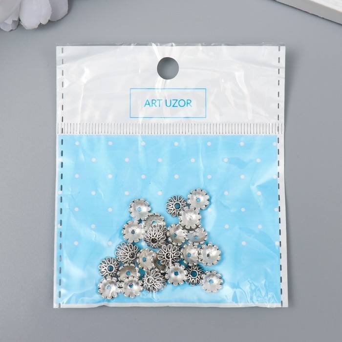 Декор шляпка для бусин металл Декор шляпка для бусин металл "Цветок из капель" серебро G030B892 набор 30 шт 0,8х0,8 см