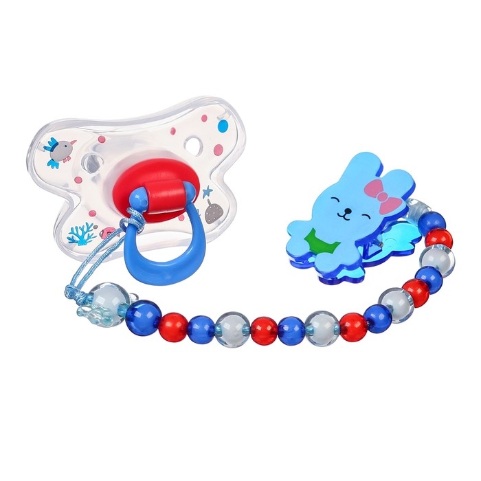 Соска - пустышка силиконовая ортодонтическая, от 12 мес., с колпачком + держатель «Зайка», цвет синий Соска - пустышка силиконовая ортодонтическая, от 12 мес., с колпачком + держатель «Зайка», цвет синий