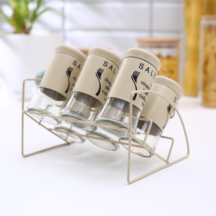 Набор банок стеклянных для сыпучих продуктов «Стиль», 20×16×17 см, на подставке, 6 шт, цвет МИКС