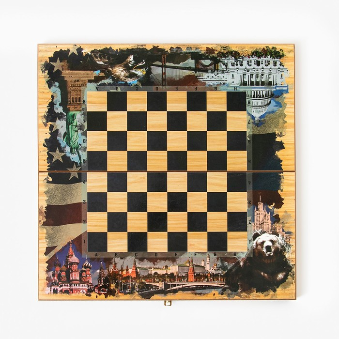 Настольные игры 3в1 Настольные игры 3в1 "Россия и Америка": шахматы, шашки, нарды, деревянные, большие, 50х50 см