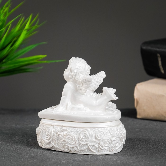 Шкатулка с крышкой Шкатулка с крышкой "Сердце с ангелом" перламутровый, 9х8см