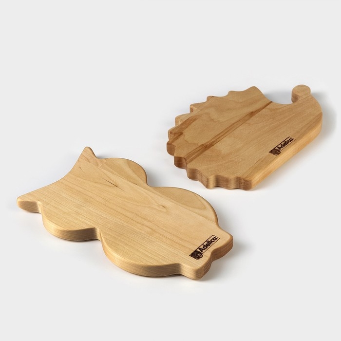 Набор деревянной посуды Adelica &laquo;Советское детство&raquo;, менажница, ежик 21&times;14&times;1,8 см, сова 21,5&times;13&times;1,8 см, в подарочной коробке