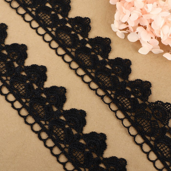 Кружево гипюровое, 45 мм × 6,8 ± 0,5 м, цвет чёрный Кружево гипюровое, 45 мм × 6,8 ± 0,5 м, цвет чёрный