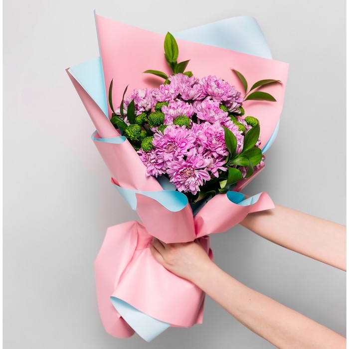 Плёнка для цветов упаковочная пудровая двухсторонняя «Розовый+голубой», 50 мкм, 0.5 х 9 м Плёнка для цветов упаковочная пудровая двухсторонняя «Розовый+голубой», 50 мкм, 0.5 х 9 м