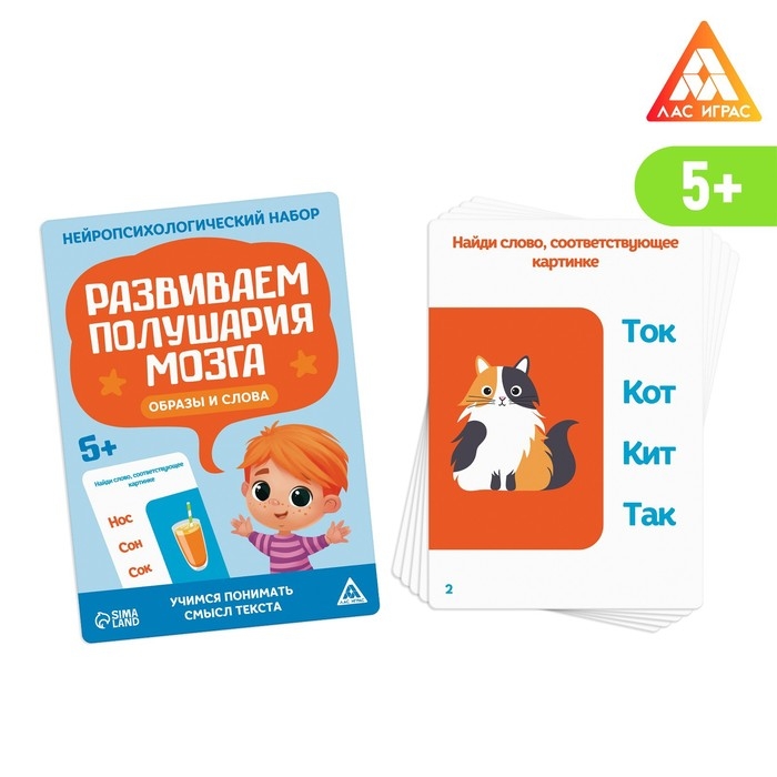 Нейропсихологический набор «Развиваем полушария мозга. Образы и слова», 20 карт, 5+ Нейропсихологический набор «Развиваем полушария мозга. Образы и слова», 20 карт, 5+