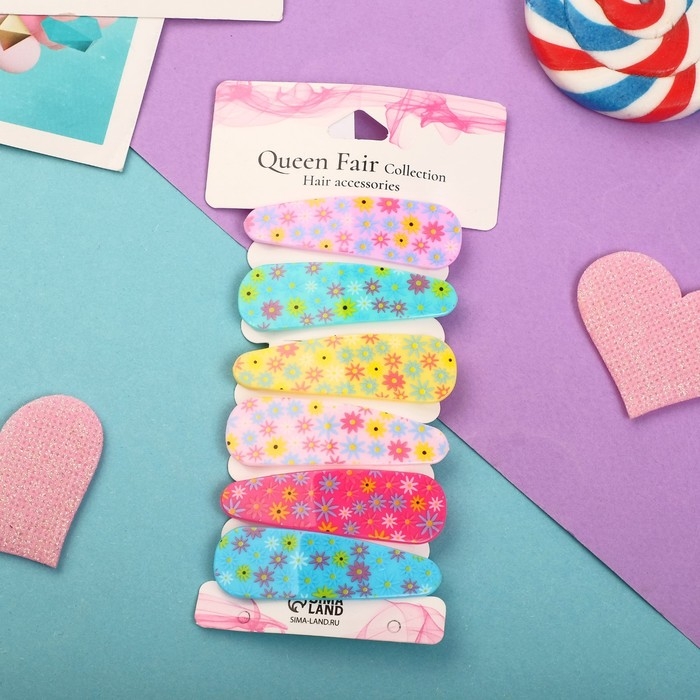 Невидимка для волос  Невидимка для волос "Герти" (набор 6 шт) цветочная полянка, 5,5 см