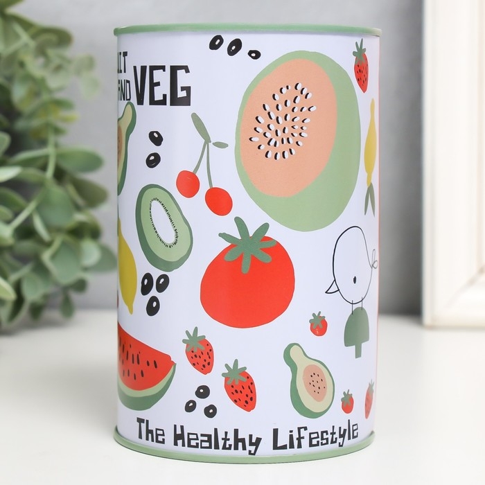 Копилка металл банка Копилка металл банка "Фрукты и овощи" МИКС 8,3х8,3х12,7 см