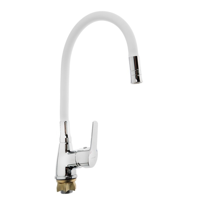 Смеситель для кухни Accoona A4890G-5, однорычажный, гибкий излив, белый/хром Смеситель для кухни Accoona A4890G-5, однорычажный, гибкий излив, белый/хром
